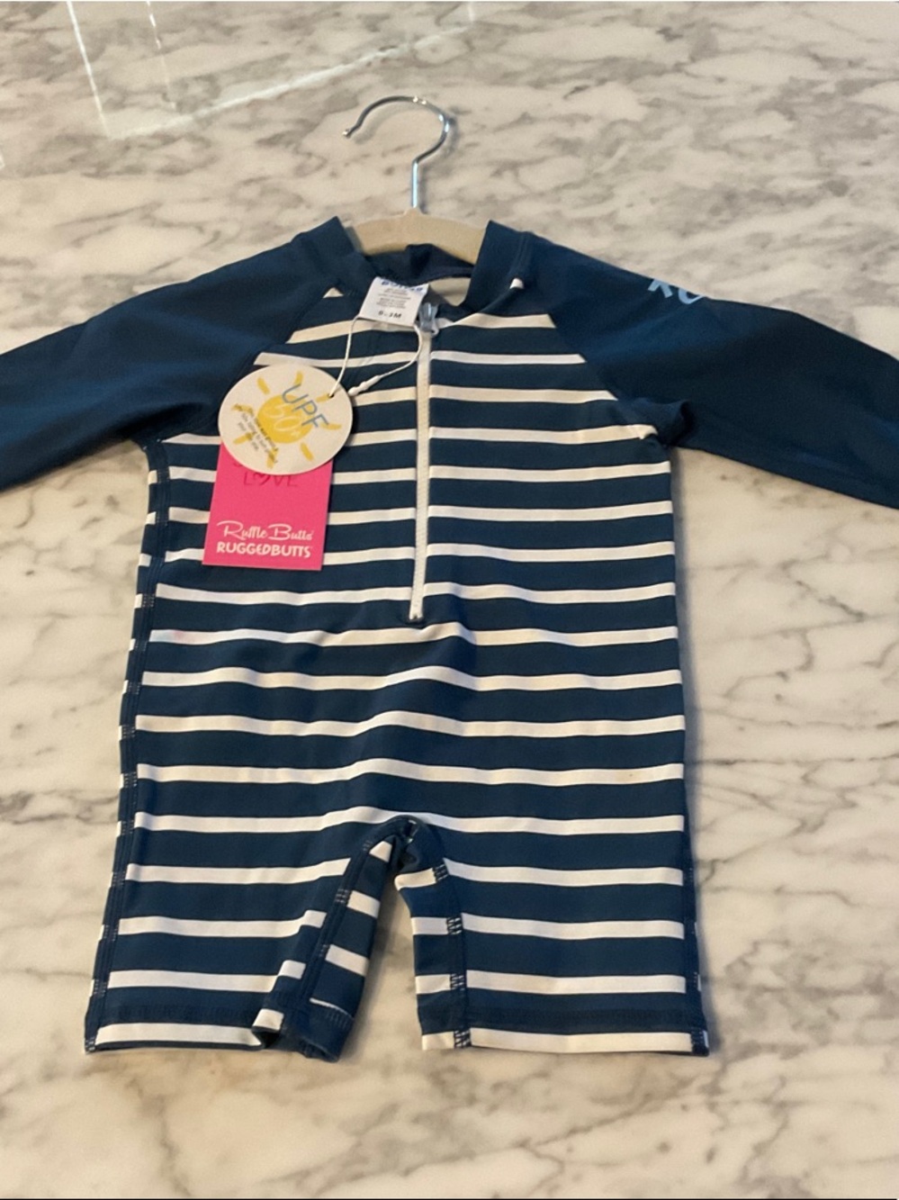 RuggedButts Navy & White Stripe Kids One-Piece Swimsuit